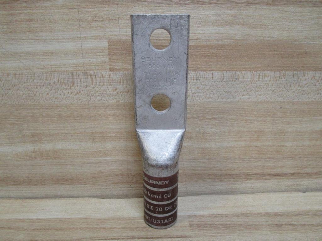 BURNDY YA342N 2 Holes, 500 MCM, CHAMFERED, Compression Lug, Copper, Long, TIN-Plates
