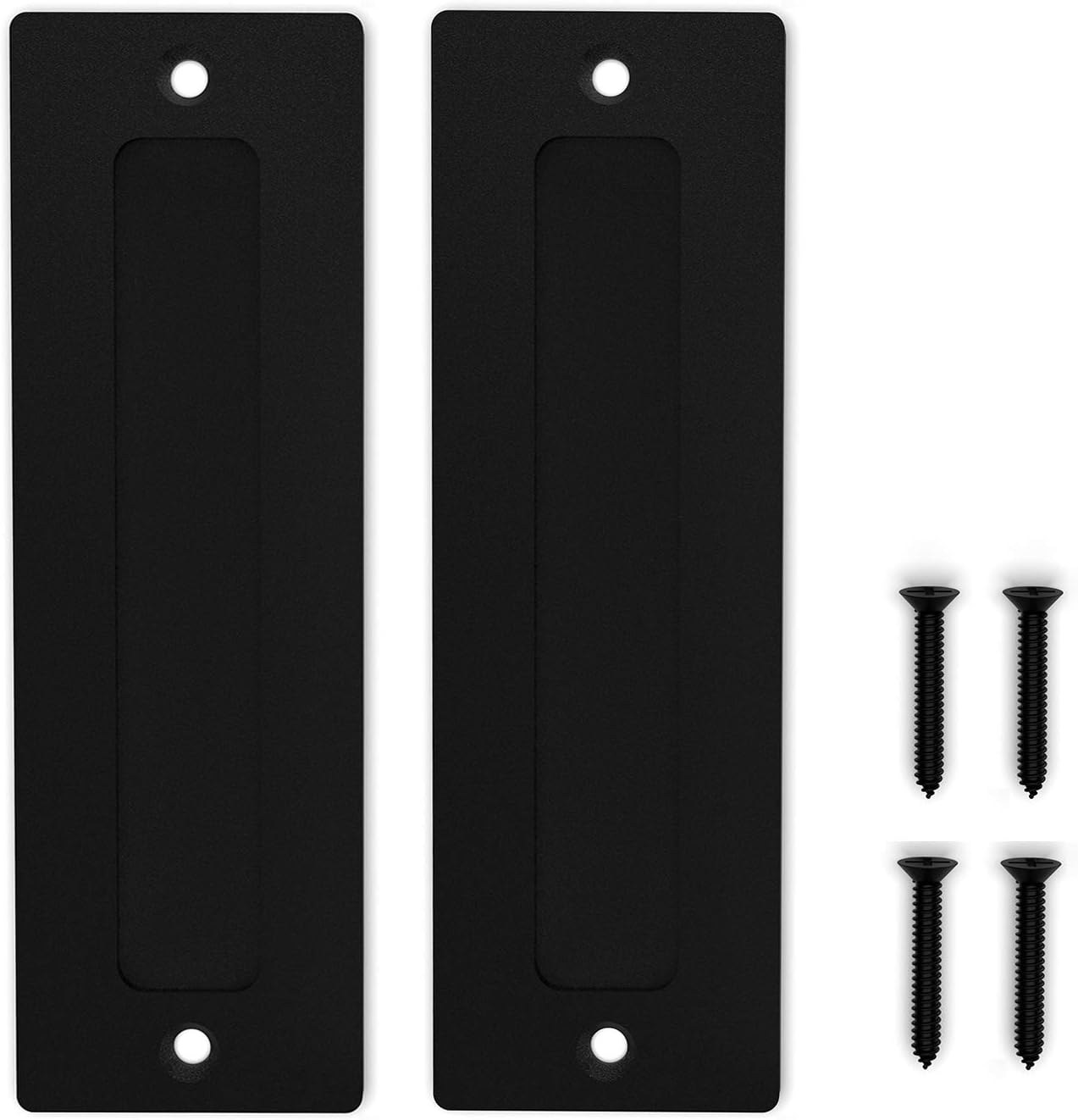 Orgerphy 7” Black Barn Door Handle Finger Pull Set (2 Packs) | Heavy Duty Modern Simple Invisible Handle for Gates Garages Sheds Barn Door, Pocket Door | with Flat Bottom Easy to Install (2 PCS)