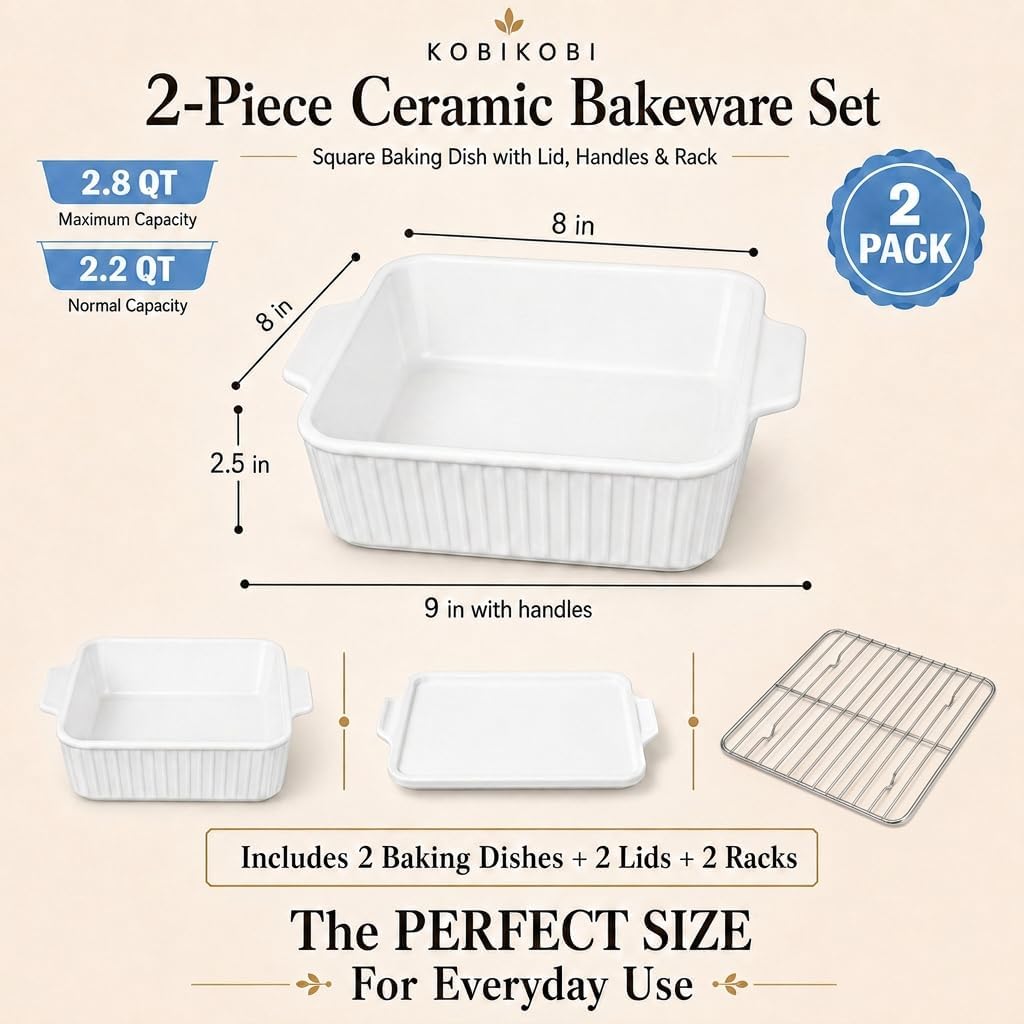 9"Square Baking Pans with Lid Sets of 2, with Roasting Racks
