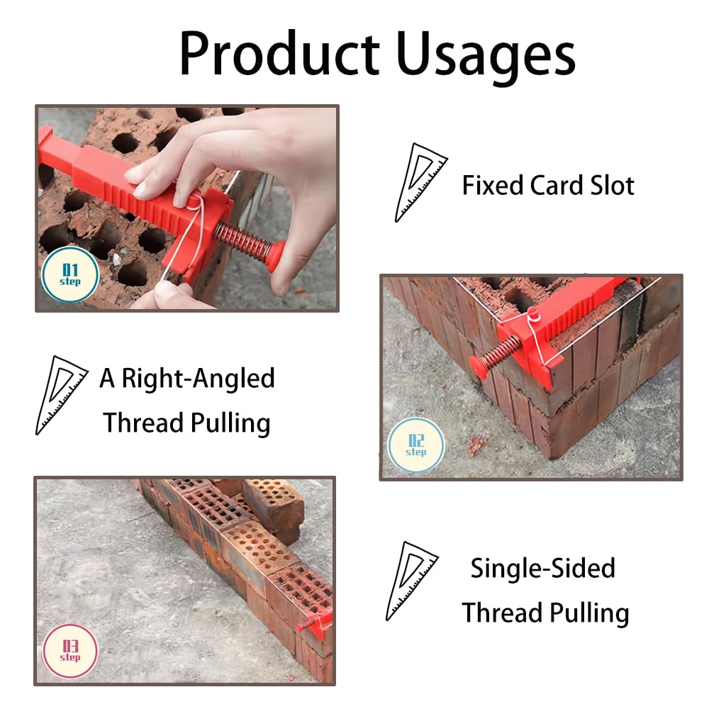2 PCS Red Brick Liner Runner Wire Drawer Accurate Brick Liner Clamps Adjustable Fixer Brick Line Clips for Building Construction - Image 3