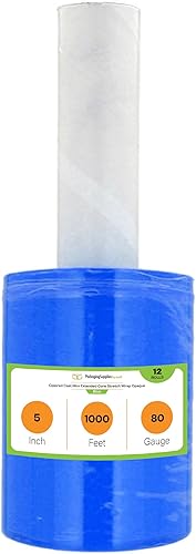 Vista 25 de PSBM - Mini envoltura elástica negra con asa, paquete de 12, 5 pulgadas x 1000 pies, calibre 80, adhesivo de plástico de tinte oscuro/opaco