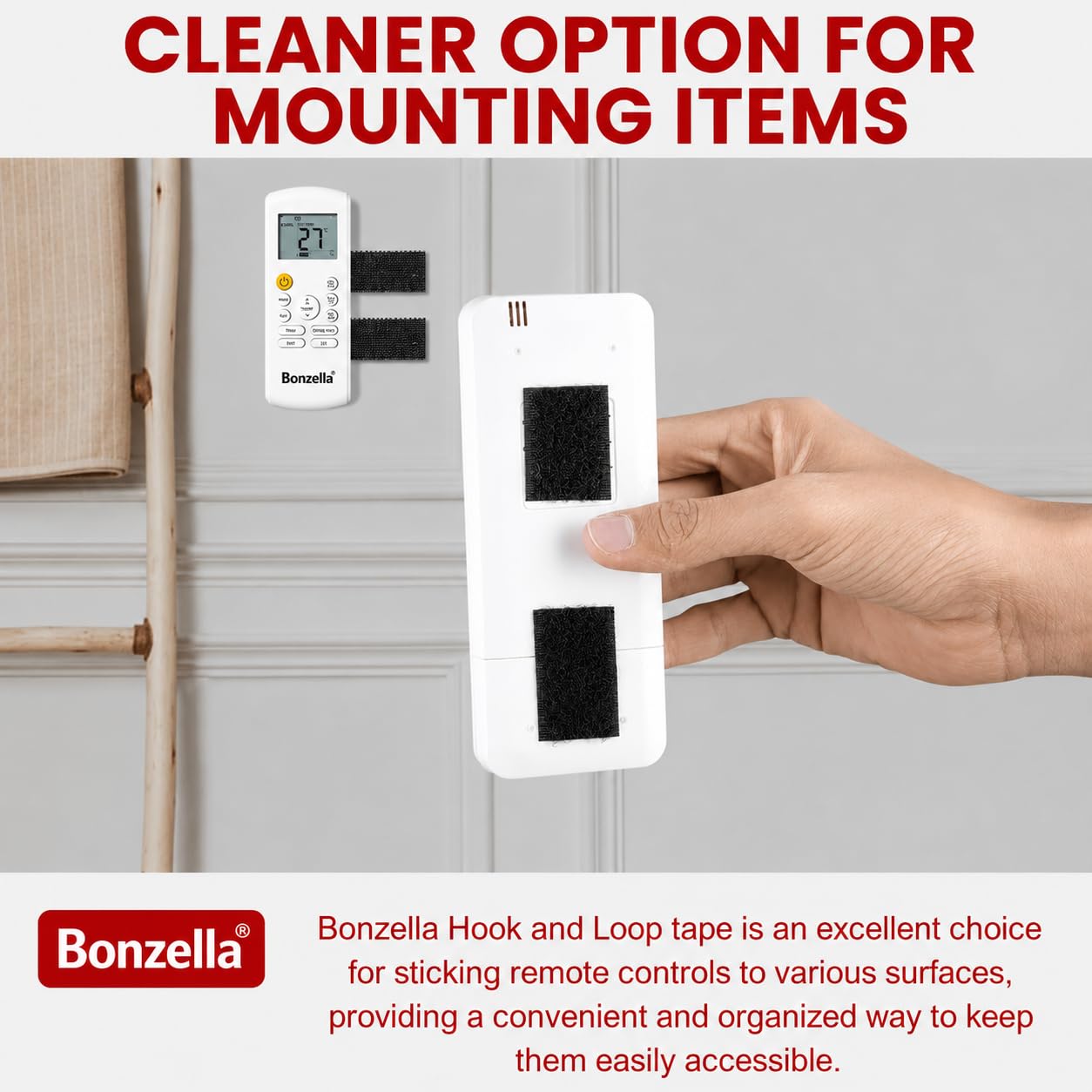 BONZELLA Self Adhesive Hook and Loop Tape, Mosquito Net Mounting Tape for Office Use, Photo Frames, Multipurpose Double Sided Adhesive Hook Loop Tape for Crafting & Wall Hanging Black (5m X 25mm) 3