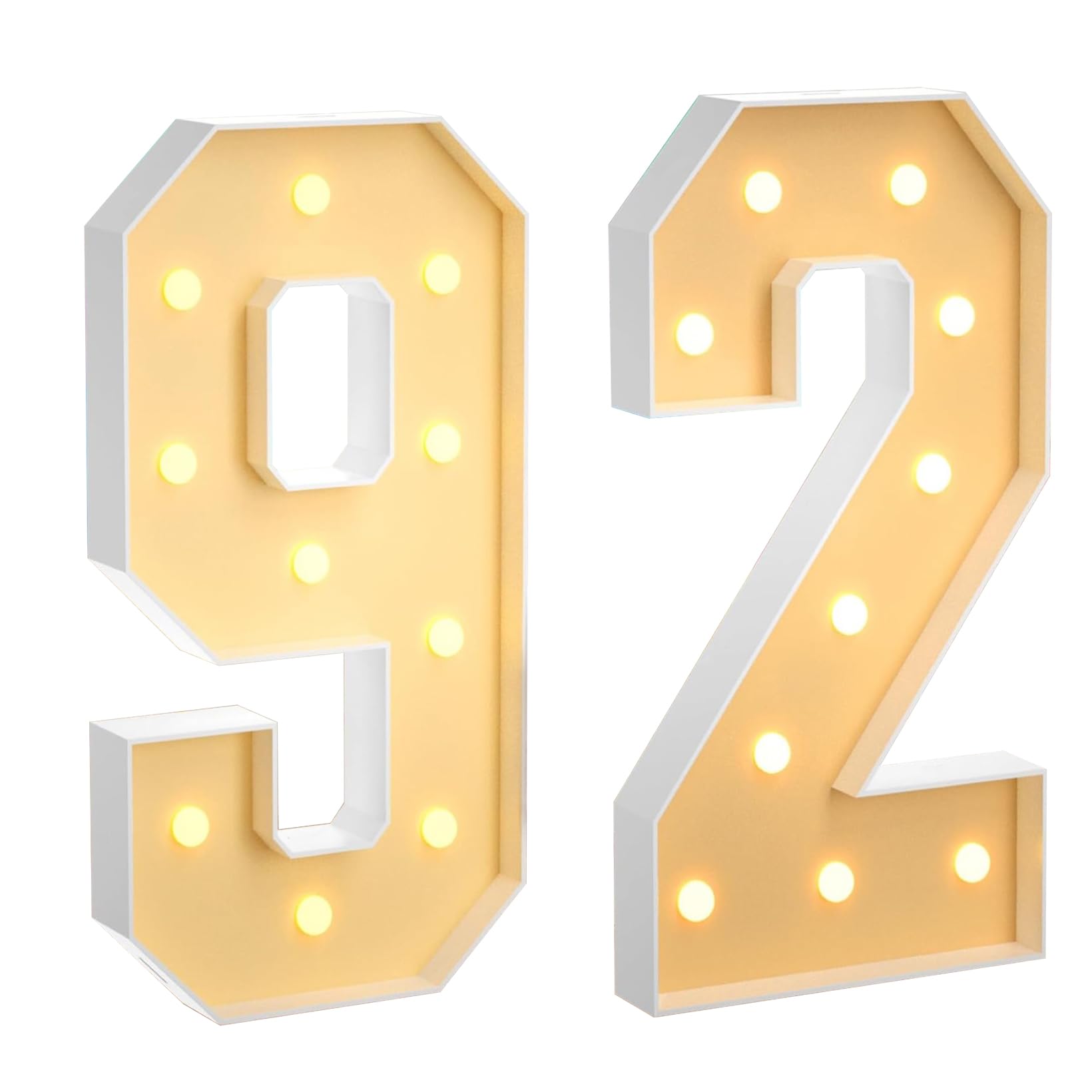 70 cm, grande numero 92, con numeri a LED grandi, decorazione a mosaico, luce bianca calda, per casa, feste, compleanni, matrimoni, compleanni e Natale