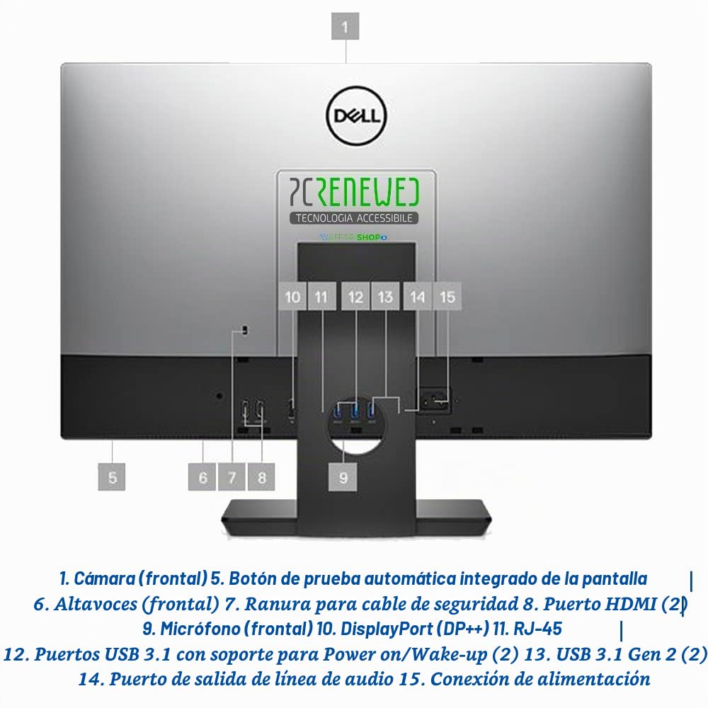 Ordenador de sobremesa Pcrenewed DELL 7460 All-In-One de 23,8 Pulgadas con Intel Core i5-8500 Ordenador Fijo Windows 11 Pro Preinstalado 16 GB RAM 512 GB SSD WiFi Bluetooth (Reacondicionado)