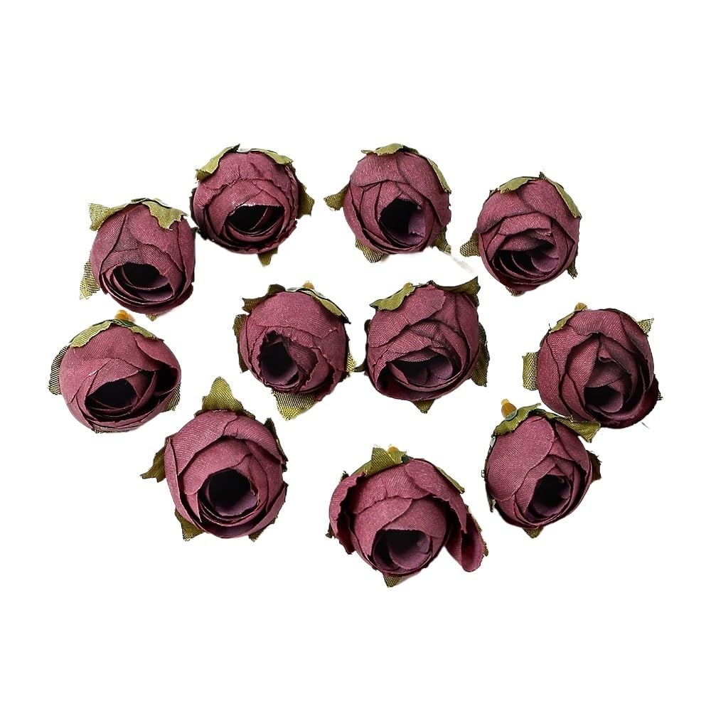 Casetlong 20PCs Artificial Flowers Head Silk Fake Wedding Marriage Decoration DIY Wreath Bouquet Accessories(Burgundy)