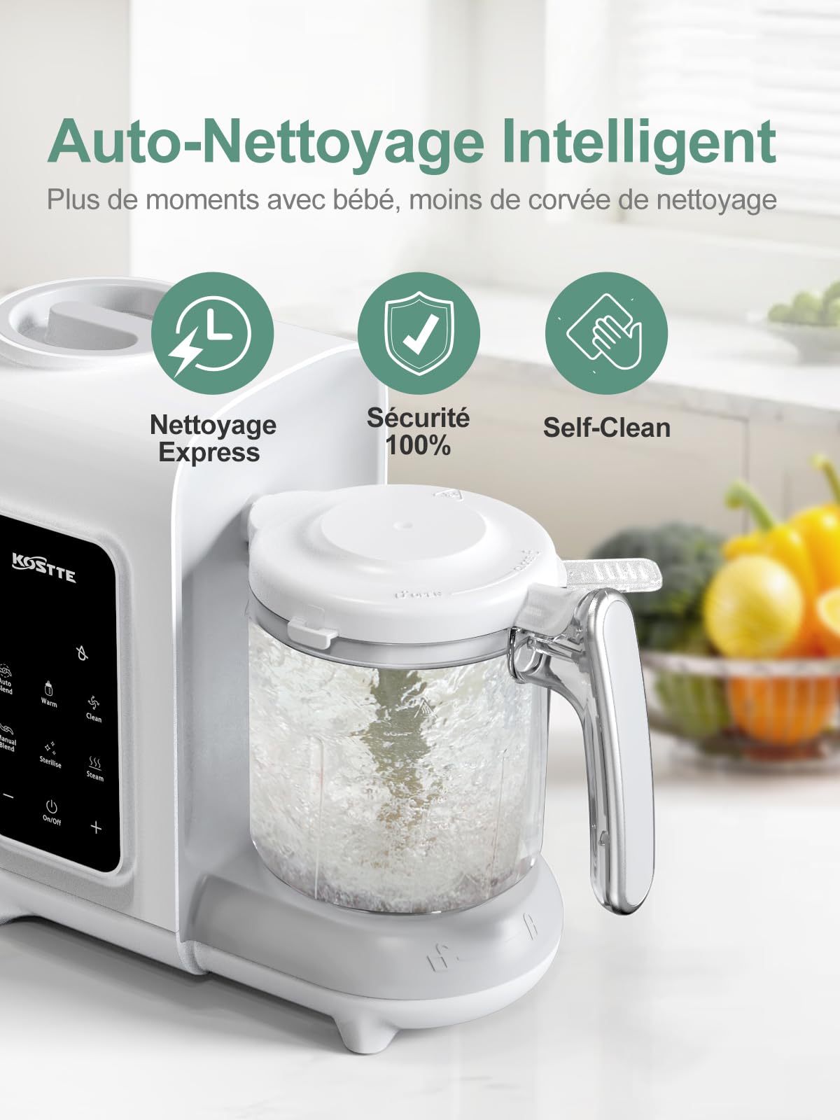 Robot Cuiseur Mixeur pour Bébés 6-en-1, Cuiseur Mixeur Multifonctions, Blender bebe, Réchauffe, Décongèle, Fonction autonettoyante, Cuisson Vapeur, Diversification alimentaire