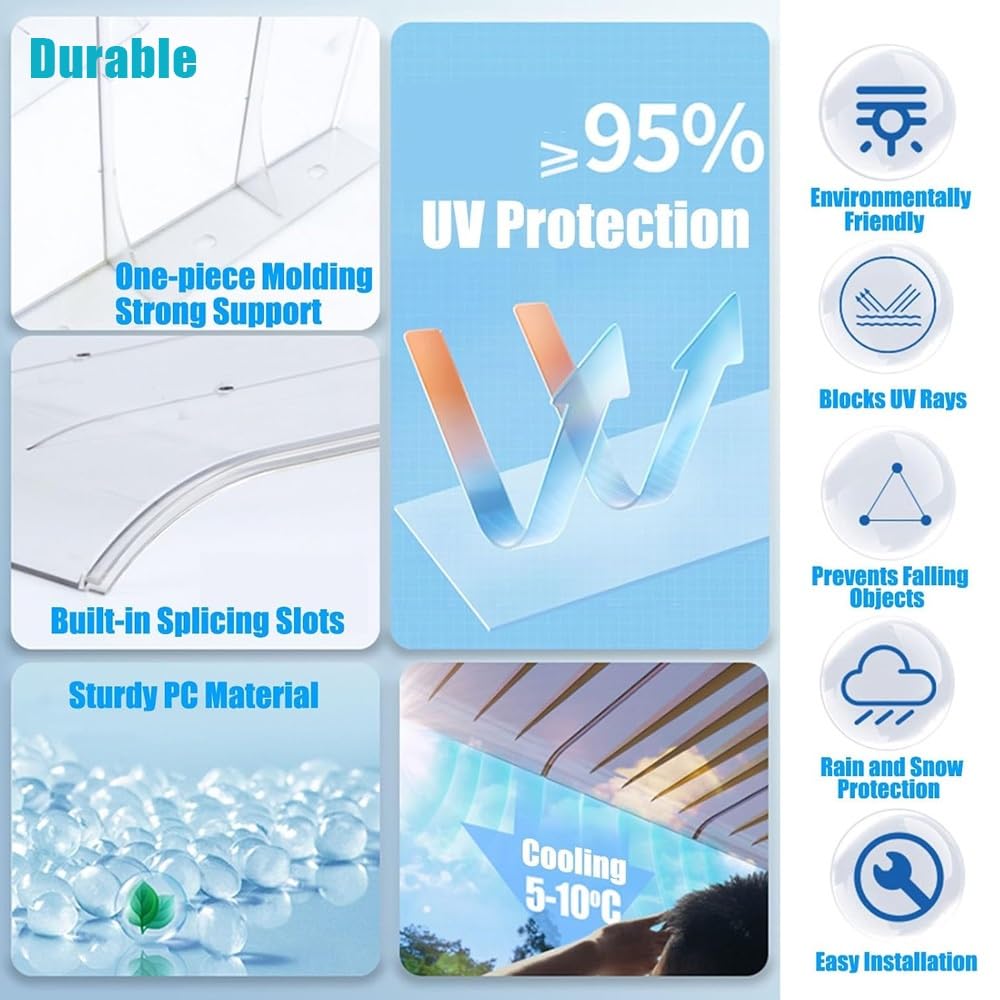 Auvent De Fenêtre Invisible, Marquise Solaire Abri Transparent | 40x50cm Marquise De Porte D'Entrée, Toit Abri De Protection Contre La Pluie Et UV, Polycarbonat(Clear,40x140cm/16"x55")