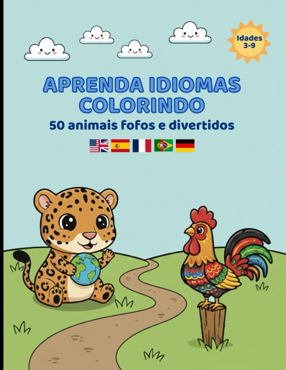 APRENDA IDIOMAS COLORINDO: 50 animais fofos e divertidos