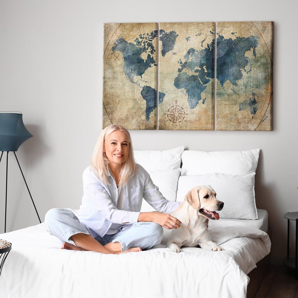murando - Quadro Acustico Mappamondo - 135x90 cm 3 Pezzi - Schiuma acustica Quadri Moderni Grandi - Camera da Letto Matrimoniale - Stampa su Tela - Pannelli Fonoassorbenti Decorativi - Fonoassorbente