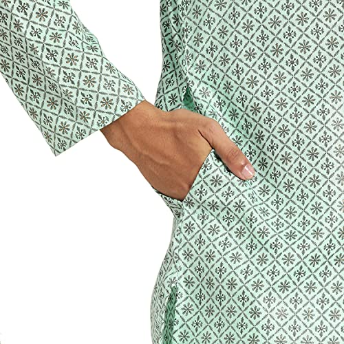 Image of SOJANYA (Since 1958 Men's Cotton Linen Blue Foil Printed Kurta and White Pyjama Set