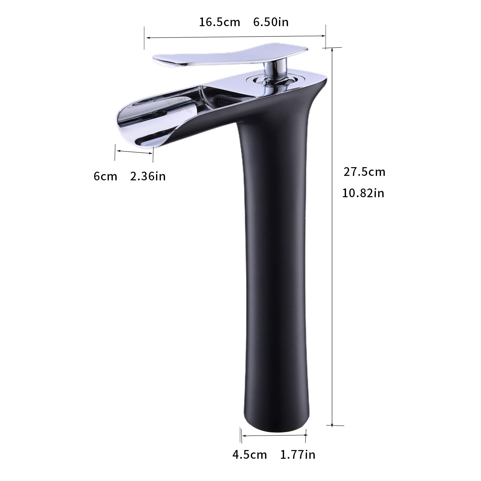 AIMADI Wasserhahn Bad Wasserfall Waschtischarmatur Hoch Badarmatur aufsatzwaschbecken Armatur Badezimmer Schwarz Chrom