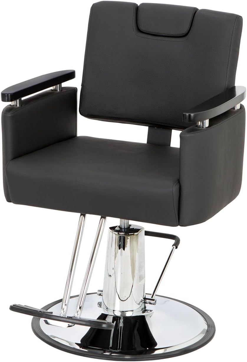 Buy-Rite Carlton Reclining All-Purpose Salon Chair, Professional Hydraulic Styling Chair for Hair, Barber, Shampoo, Threading, Waxing, Adjustable Headrest, 550 lb Lift, Black, YLG-166