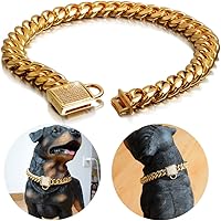 Vista 1 de Collar de cadena cubana dorada para perro, cadena de eslabones de acero inoxidable sólido, collar grueso para mascotas, collar para perros pequeños