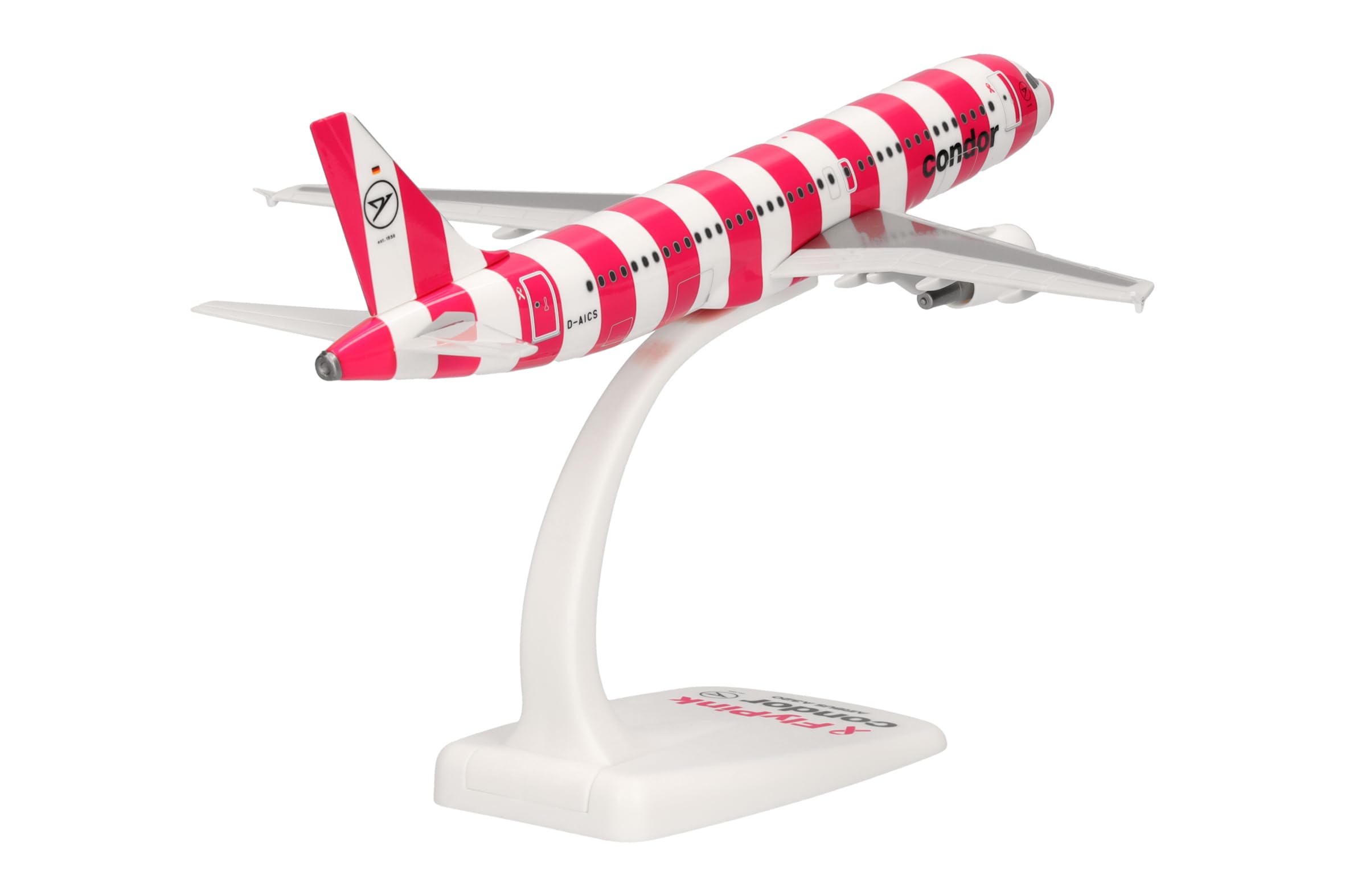 Herpa Snap-Fit Modellflugzeug Condor Airbus A320 FlyPink Plane, Miniatur im Maßstab 1:200, Sammlerstück, Modell mit Standfuß, Kunststoff