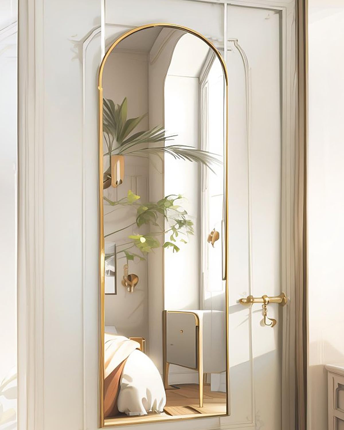 Over The Door Mirror - 16"x50" Arched Full Body Mirror, Gold