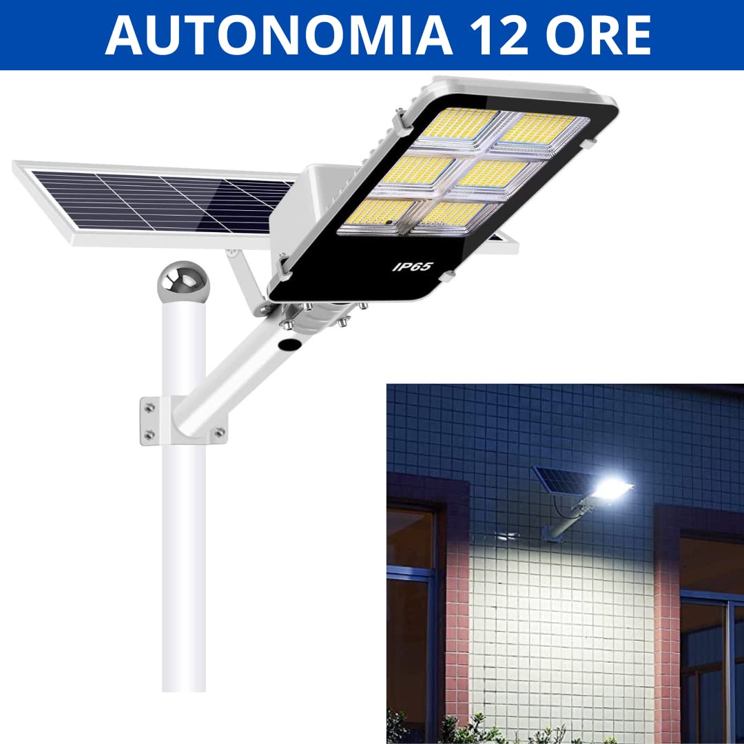Generico Lampione Solare esterno 400W con Pannello fotovoltaico, LED 6500K Bianco Freddo, con 40000mAh
