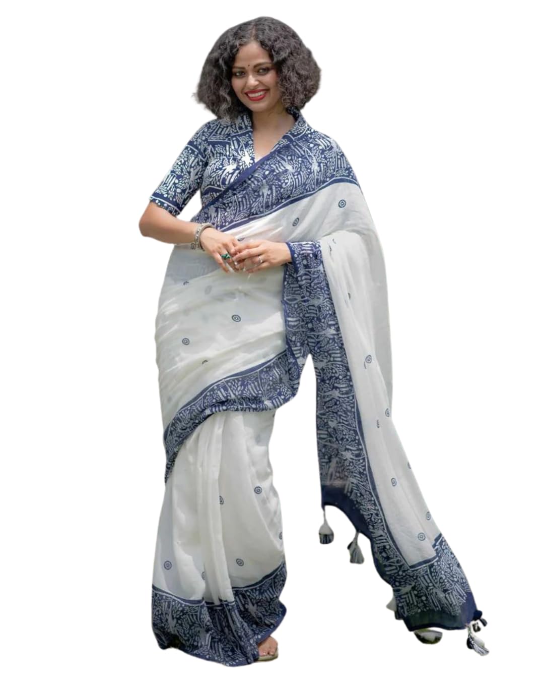 Women’s Premium Linen Cotton Saree Digital Printed Saree 5.5 Meter Cut Lightweight & Breathable Saree for Women Unstitched Blouse Piece Included Casual-picture-10