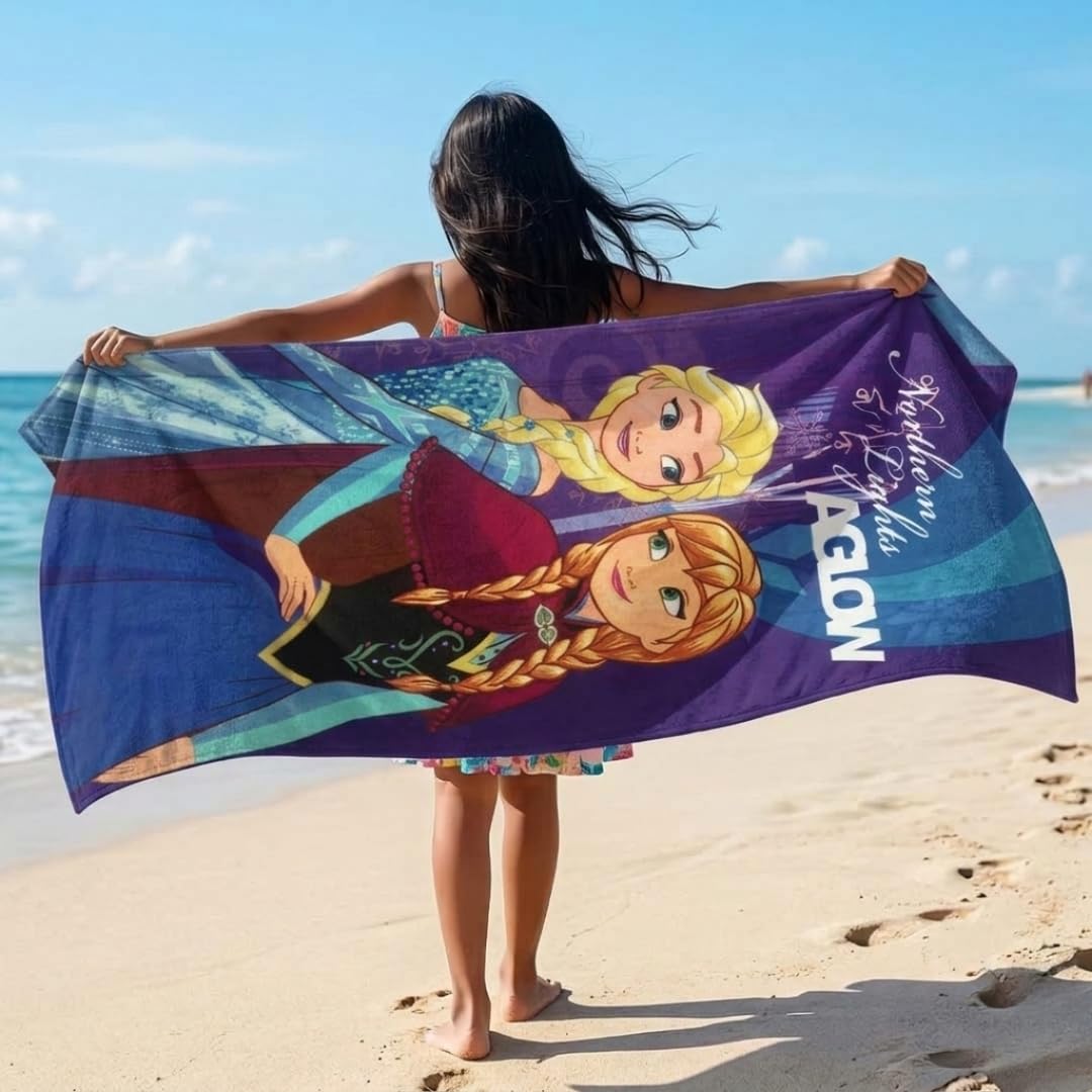 Athom Living Kids Bath Soft Cotton Cartoon Digital Printed Bath Towel (Frozen Sisters) 1