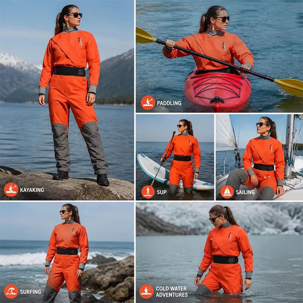 Suche Skafandry Dla Kobiet Do Kajakarstwa,3-Warstwowy Suchy Skafander XL | S-Xl,Zamek Błyskawiczny Z Przodu,Żeglarstwo,Kajakarstwo I Deska Sup,Pomarańczowy