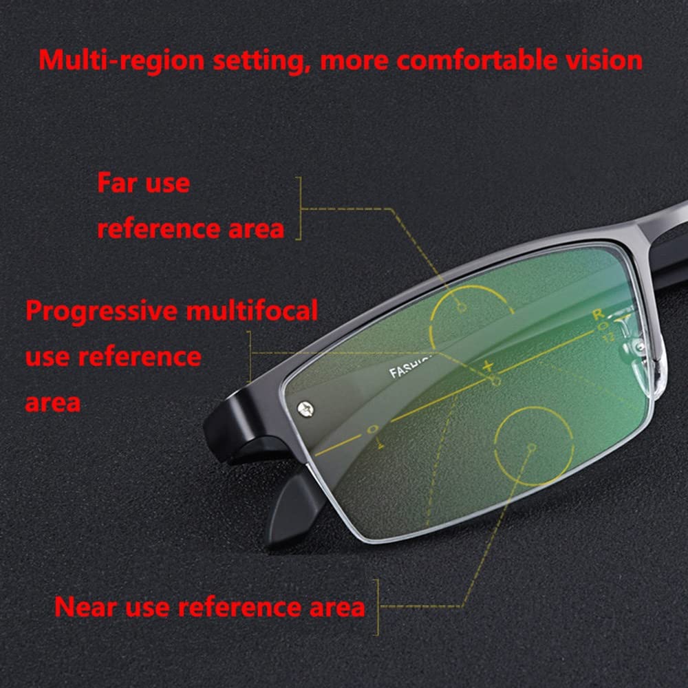 Halbrahmen Lesebrille Herren Progressives Multifokal Lesebrillen Photochrome Sonnenbrille Business-Brille UV400 Anti Glare Asphärische Linse Unisex, Dioptrien +1,0 Bis +3,0 (Size : 3.0 x)