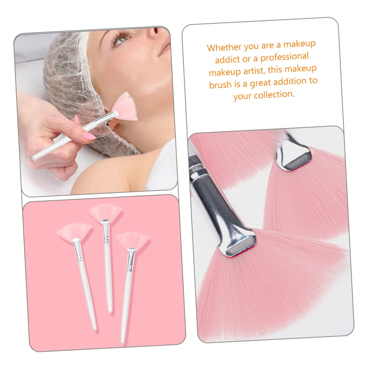 SOESFOUFU 4sets Fan Makeup Brush for Powder Blush Foundation Long Handle Fluffy Nylon Hair Facial Makeup Applicator 4pcs*4