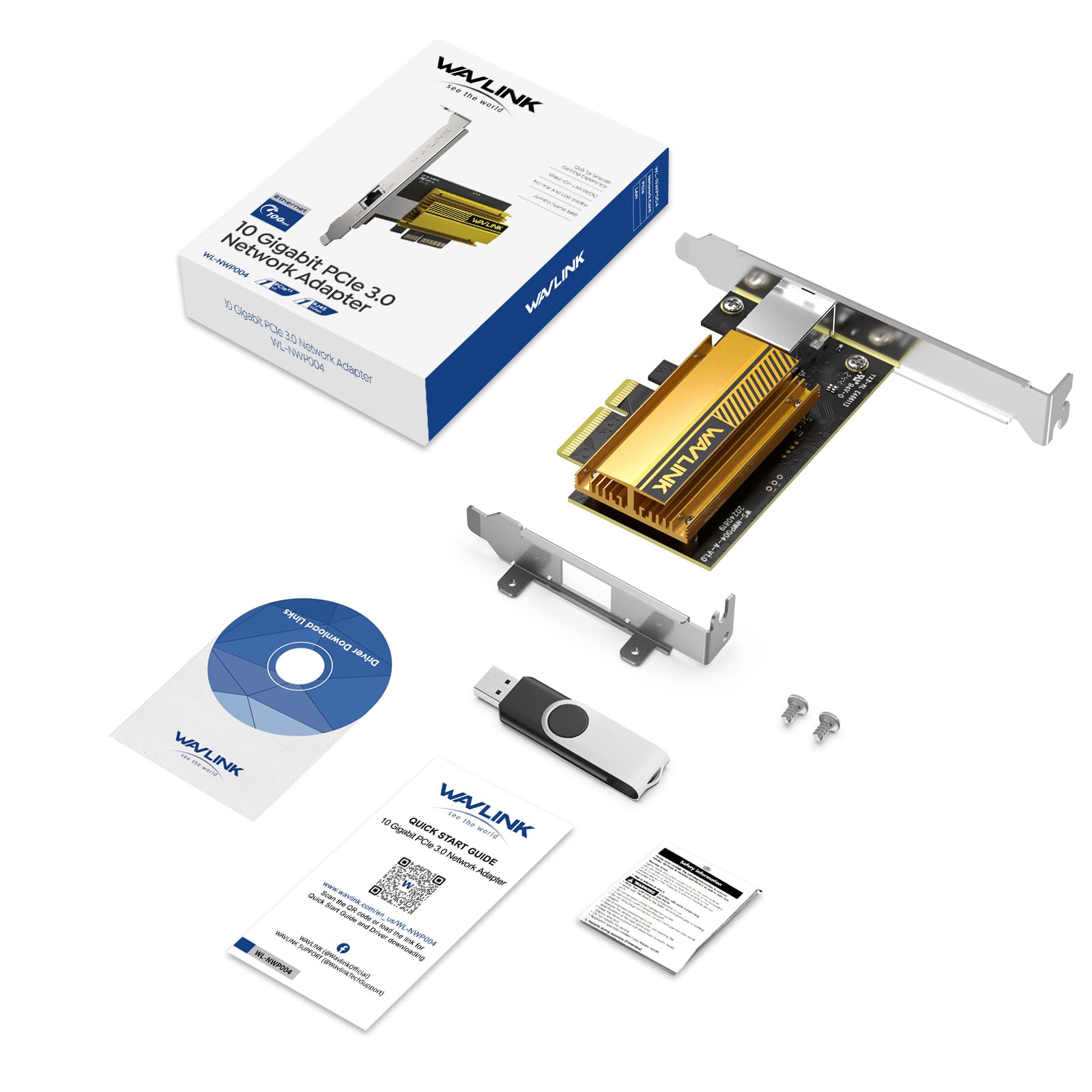 WAVLINK 10G Base-T PCIe Carte réseau, 10000/5000/2500Mbps PCI Express Ethernet Adapter avec contrôleur AQC113, 10G NIC pour Windows 11/10 & Linux avec Support Low Profile