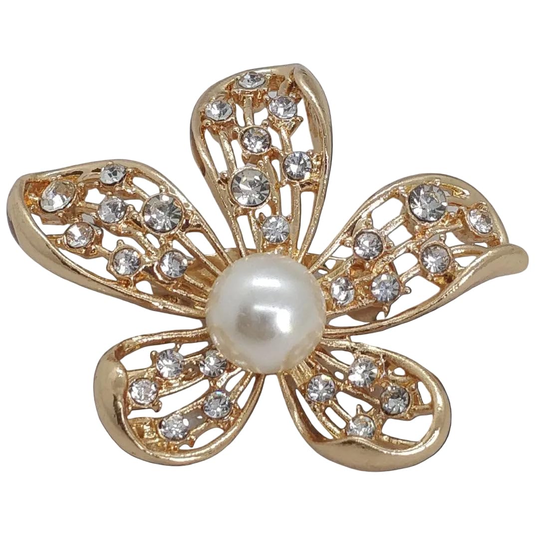 militarymojo Pearl Flower Petal Ladies Brooch Elegant Floral Design Fashion Jewelry Pin Decorative Accessory for Saree Dress Coat Shawl and Scarf-picture-18