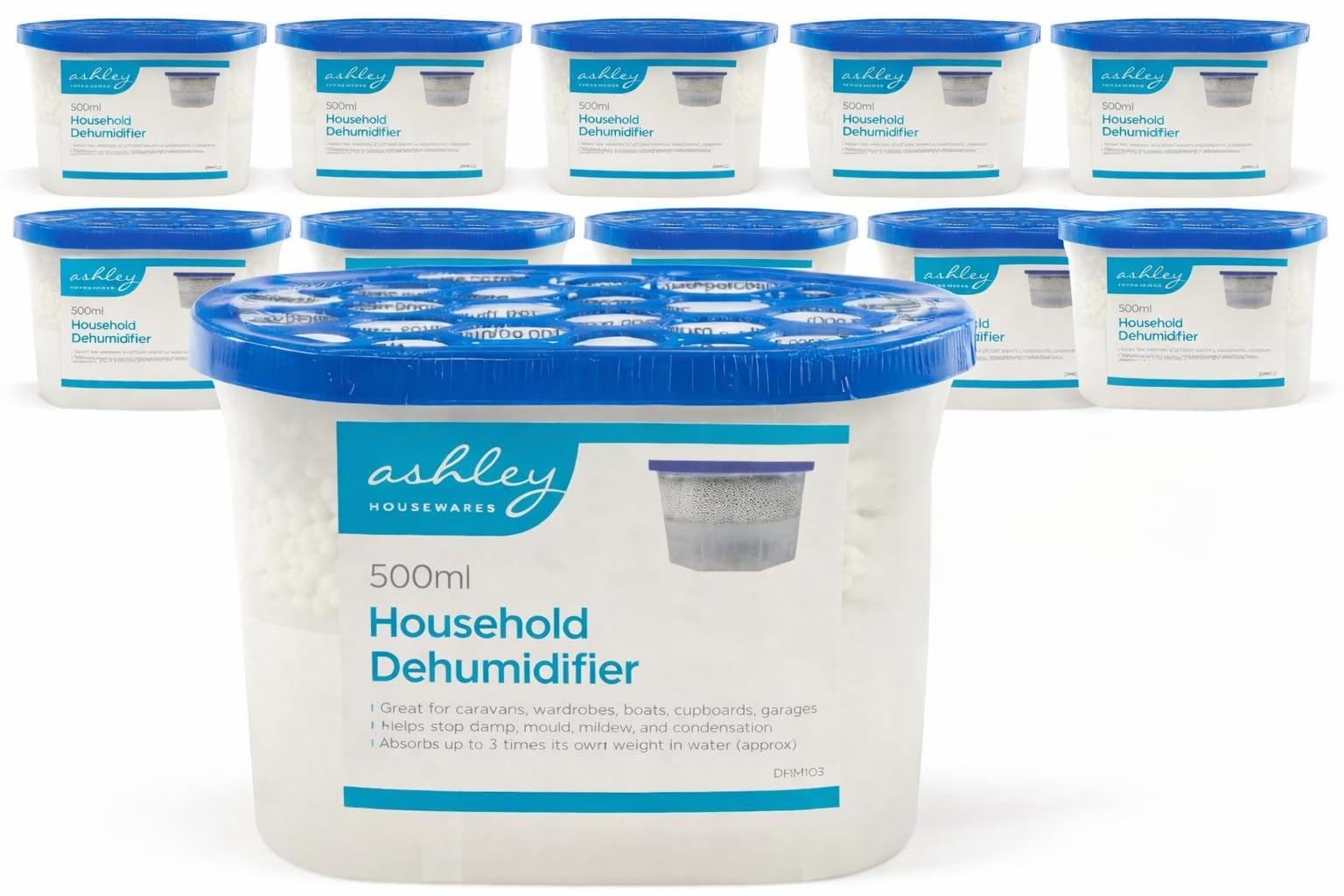 HomeZone 10 x 500ml Unscented Disposable Dehumidifiers – Moisture Trap Damp Absorbers for Home, Bedroom, Bathroom, Garage & Caravan – Condensation Remover Multipack