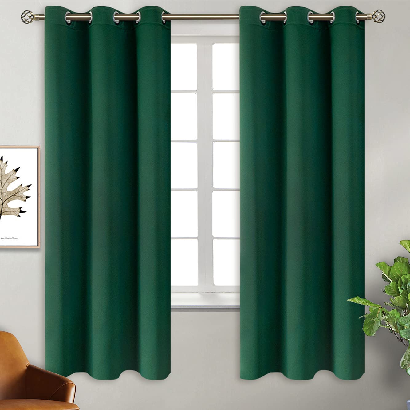 BGment Emerald Green Blackout Curtains for Bedroom 63 Inch Long - 2 Panels