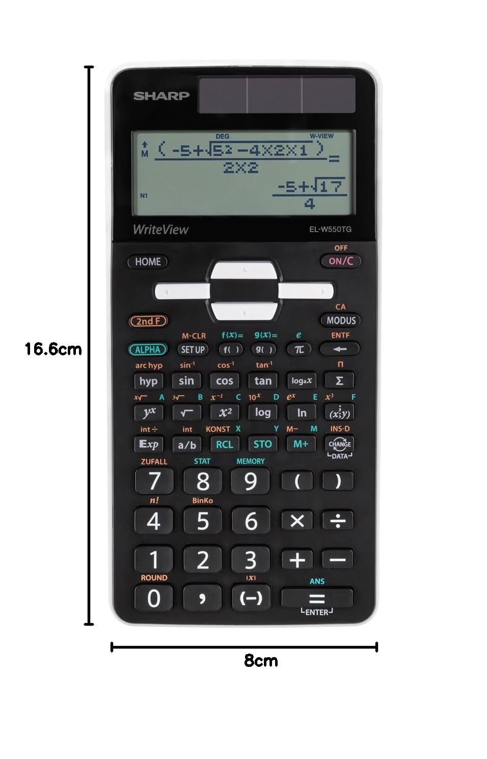 SHARP EL-W550TG Wissenschaftlicher Schulrechner, schwarz | WriteView-Anzeige, D.A.L.-Eingabe, 258 Funktionen, Solar- & Batteriebetrieb – für Oberstufe und Abitur