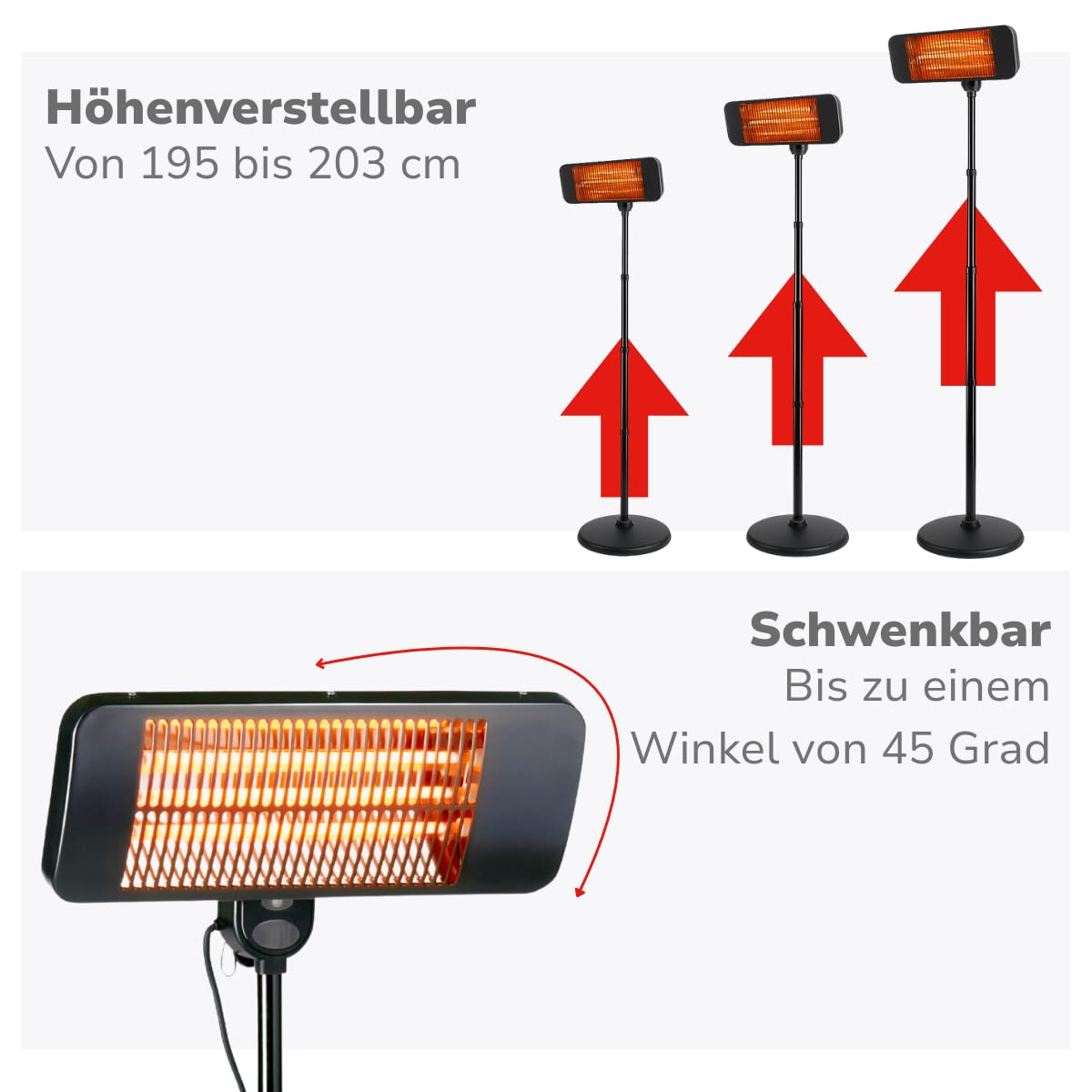 alpina Infrarotheizung Standgerät - Terrassenheizer 2000W 3 Heizstufen - Spritzwassergeschützter Heizstrahler IP24 mit Infrarotlampe - Heizstrahler Terrasse - Elektro Heizkörper - Heater