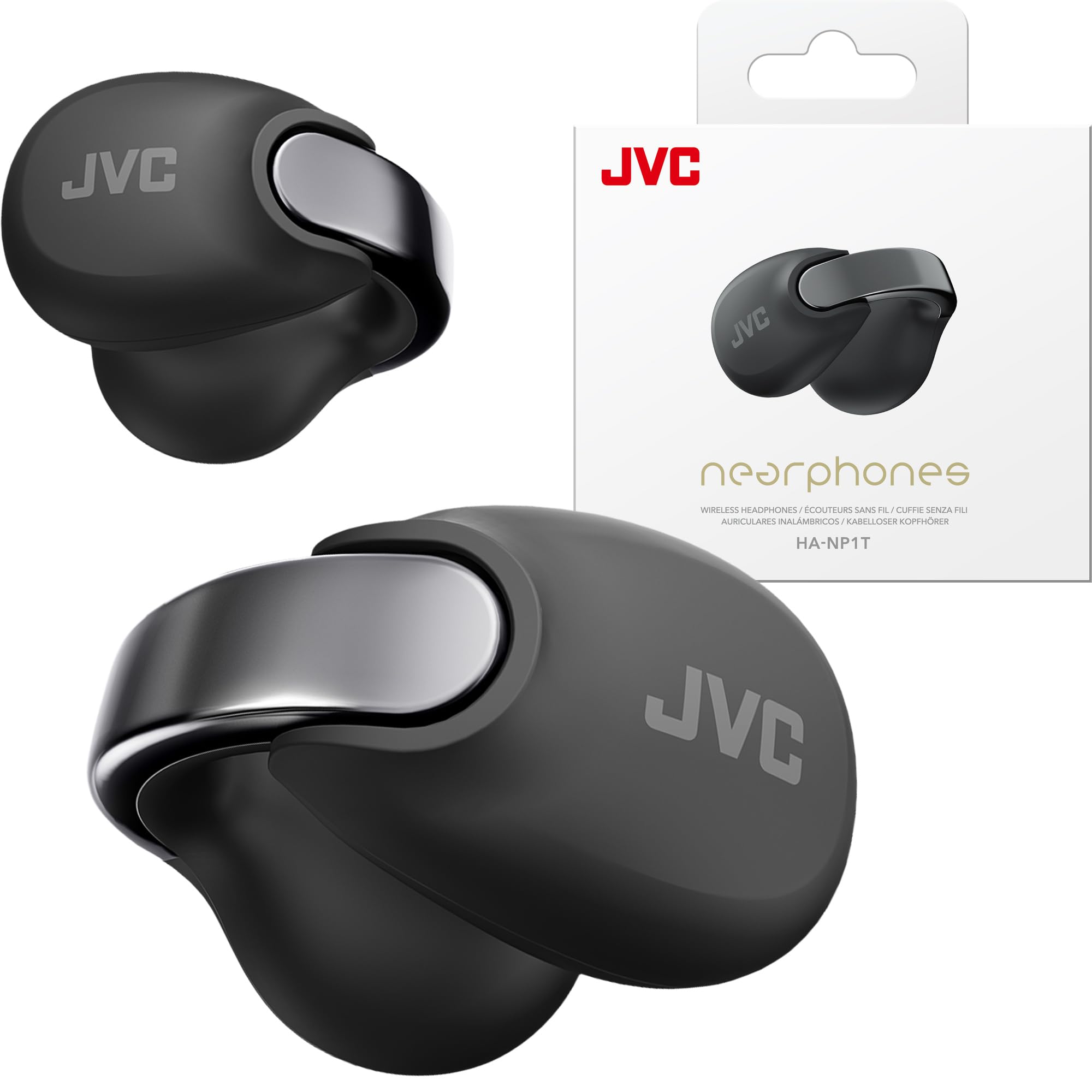 JVCNearphones Open Ear True Wireless Headphones - Open Ear Earbuds - Bluetooth 5.3-24H Playback - IPX4 Water Resistant - Built-in Mic - Awareness & Comfort - Ear Clip Earbuds - HANP1T