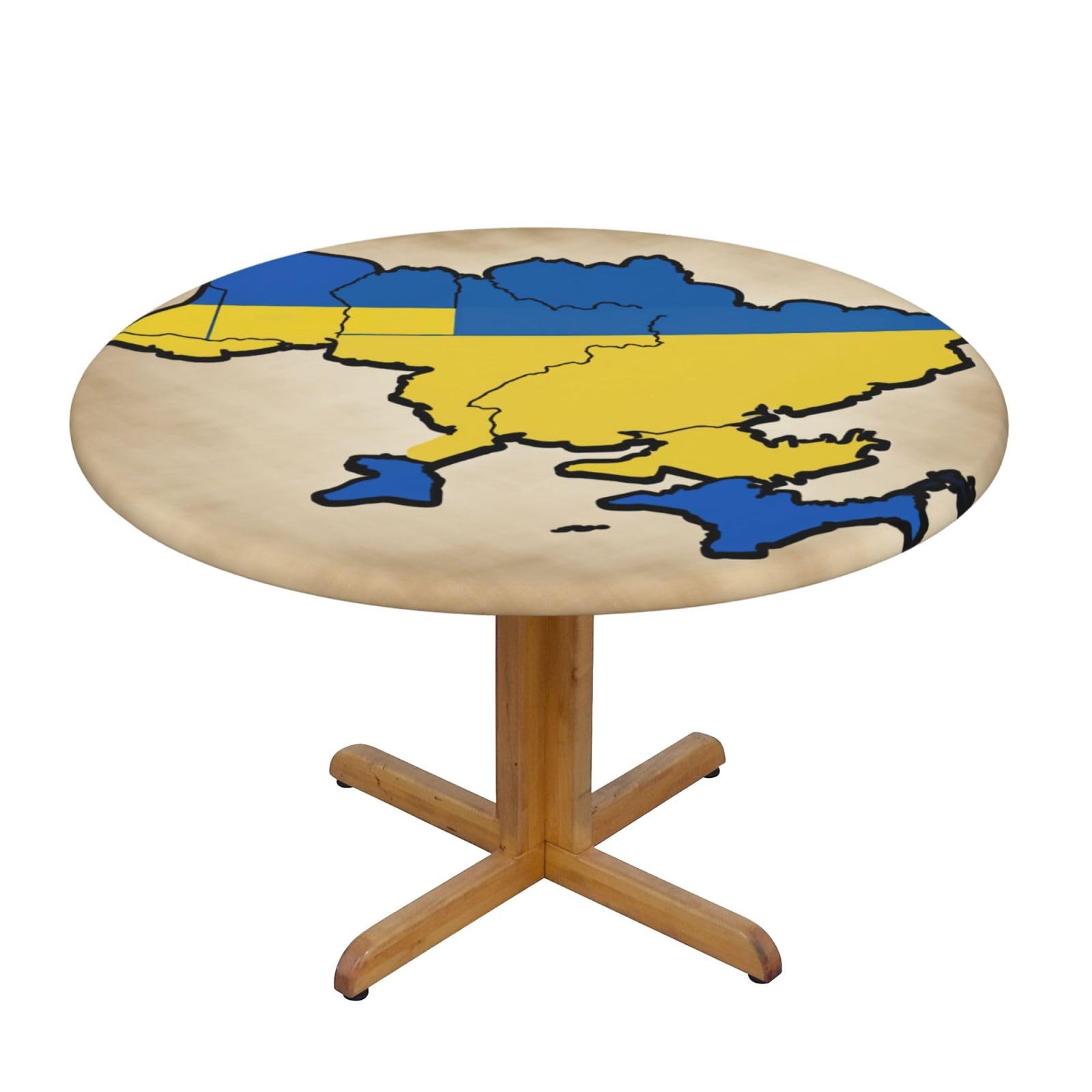 DUWAA Ukraine Flag Map Plane Graph Print Oxford Fitted Table Cover For Patio Picnic, Waterproof Round Tablecloth For Home And Outdoor
