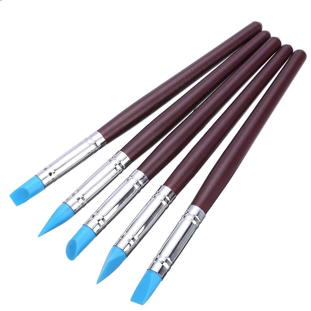 ARTISTERY 5pcs Rubber Tip Paint Brushes Clay Tools for Sculpture Pottery Color Shaping Blending Drawing Modeling Remove Fingerprints-image-43