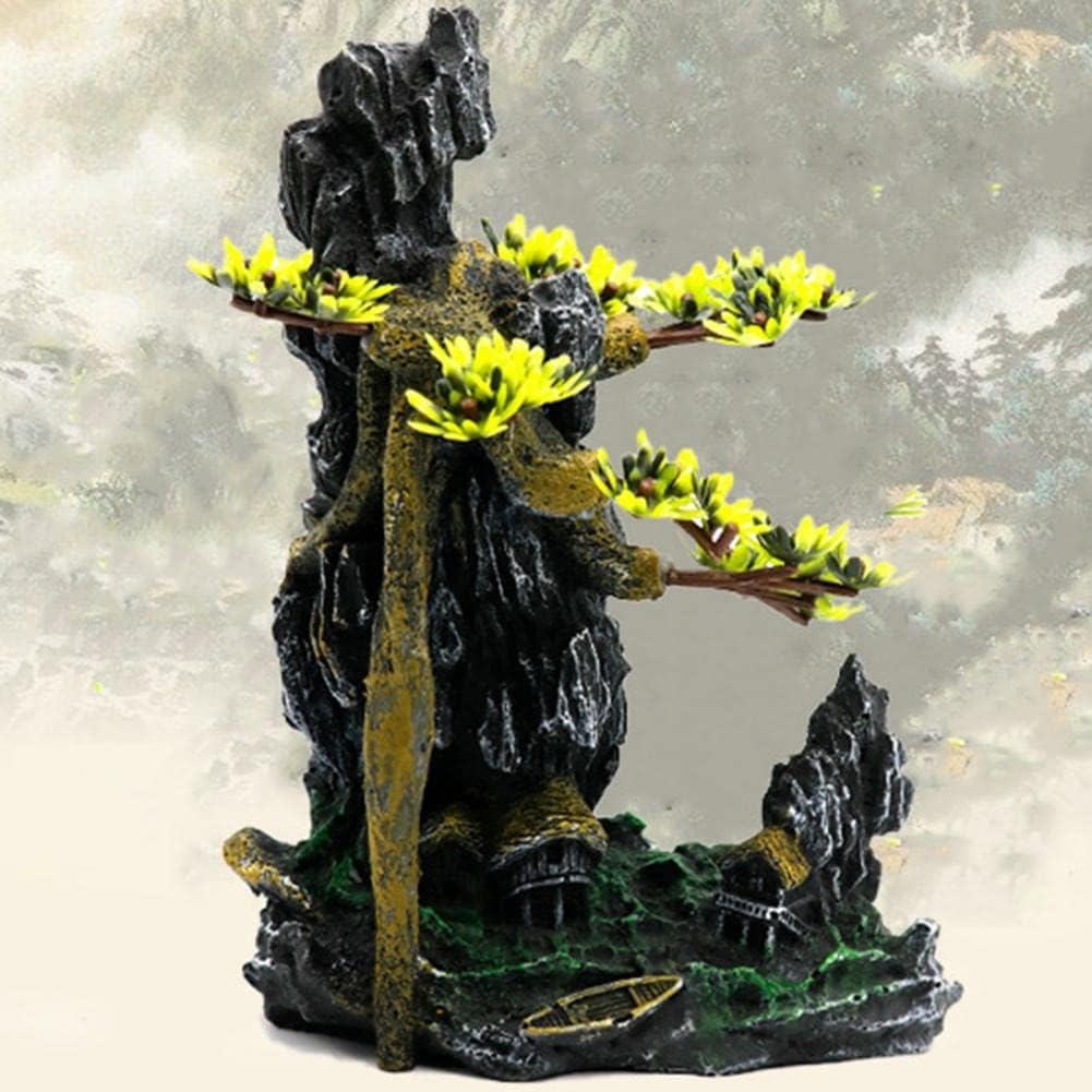 形状と樹脂製 ロッカリー 山 水族館 装飾 魚飼育用の水槽 風景 オーナメント クラフト ブラック 配置アイテム (D 5.96イン