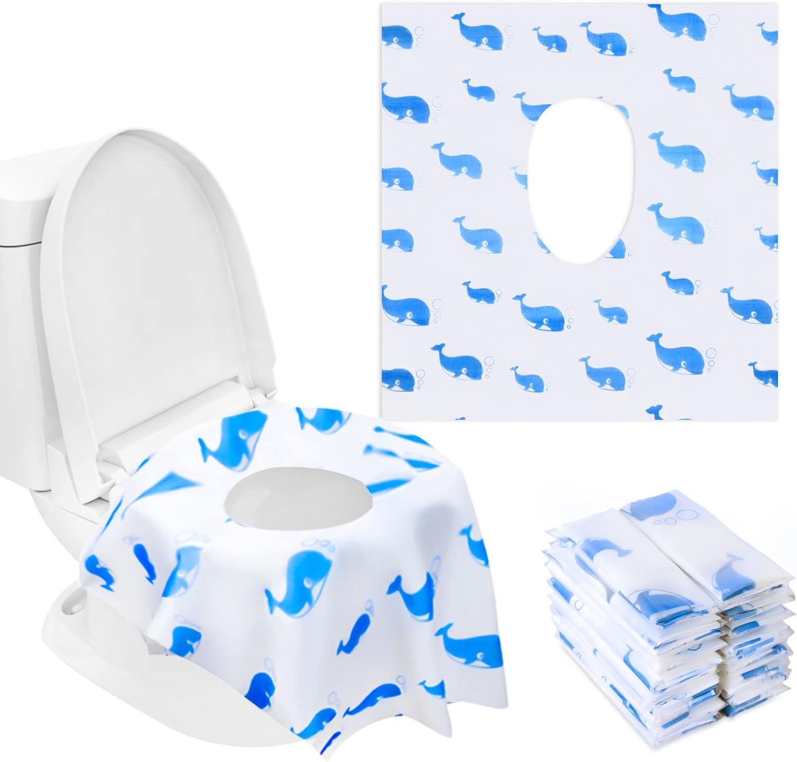 20 Pack Toilet Seat Covers Disposable, Extra Large Disposable Toilet Seat Covers for Adults, Individually Wrapped Potty Training Liners with Non-Slip Adhesives for Kids in Home, Restrooms&Travel -Blue