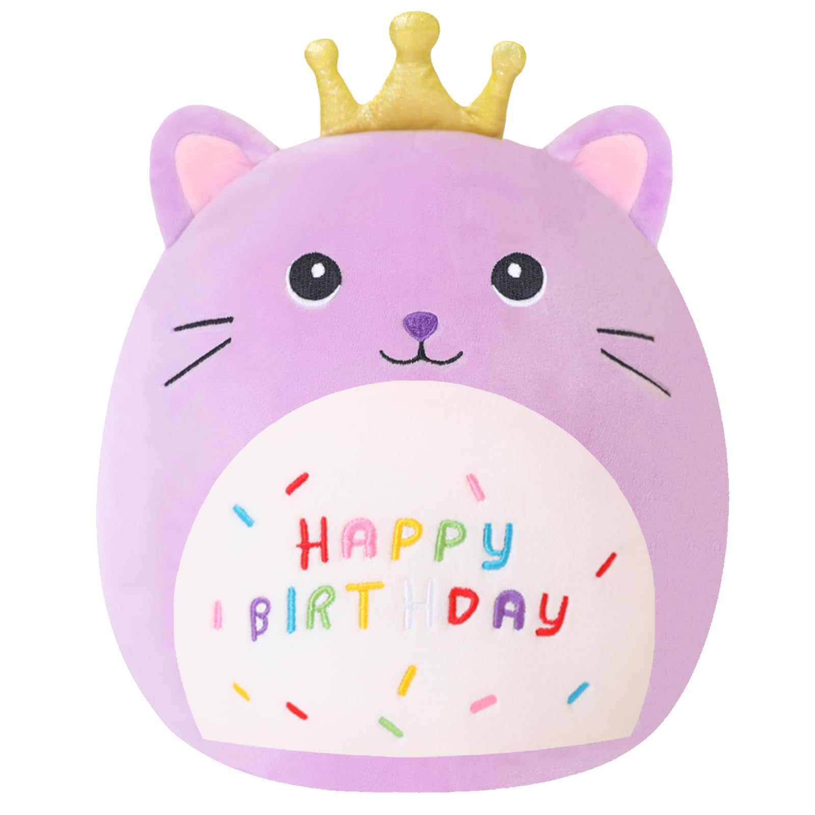 SQEQE Cat Stuffed Animal Kawaii Cat Plushie with Golden Crown Soft Kitty Stuffed Toy Birthday Party Decoration Gift for Kids Girls Boys(Purple