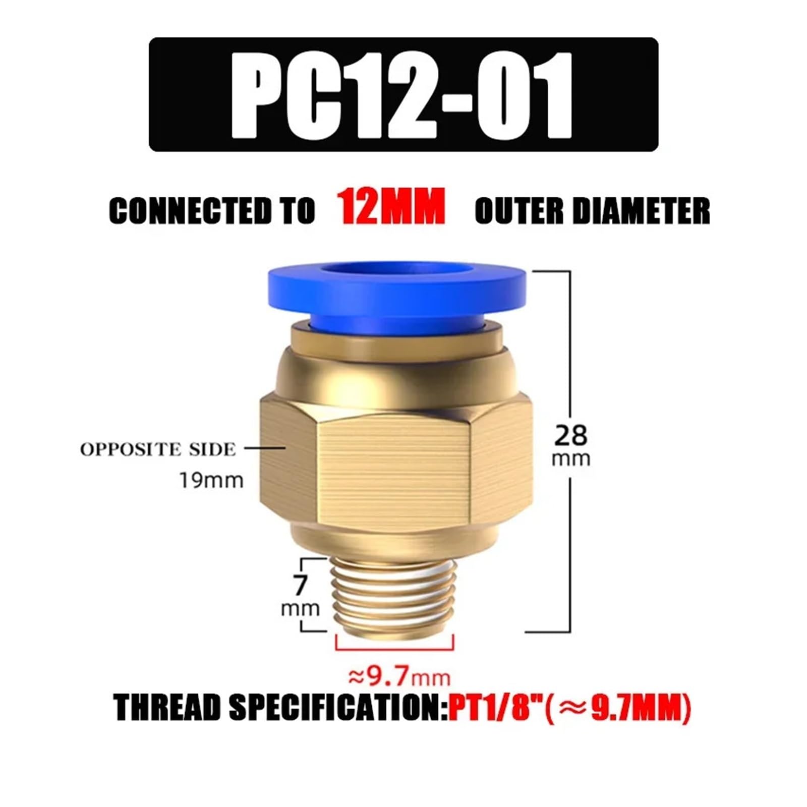 Raccordo pneumatico Connettore aria PC 4/6/8/10/12mm Filettatura 1/8 "1/4" 3/8 "1/2" Raccordi for tubi flessibili Connettori rapidi 10/50PCS(PC12-01,50 PCS)