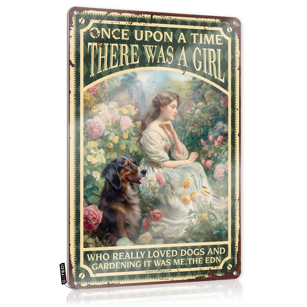 Vpguqarfr Girls Colour Funny Vintage Signs Artwork Wall Decor | Once Upon A Time There Was A Who Really Loved Dogs And Gardening Retro For Stair Home(20X30cm)