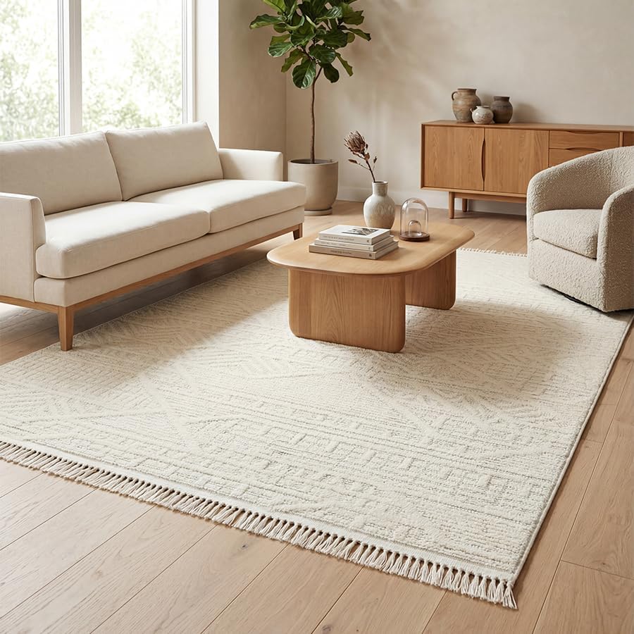 Aden Levini Dokuma Halı | Makinede Yıkanabilir | Modern Halı | Kilim ve Yolluk | Krem | 160 x 160 cm | Model LVN01