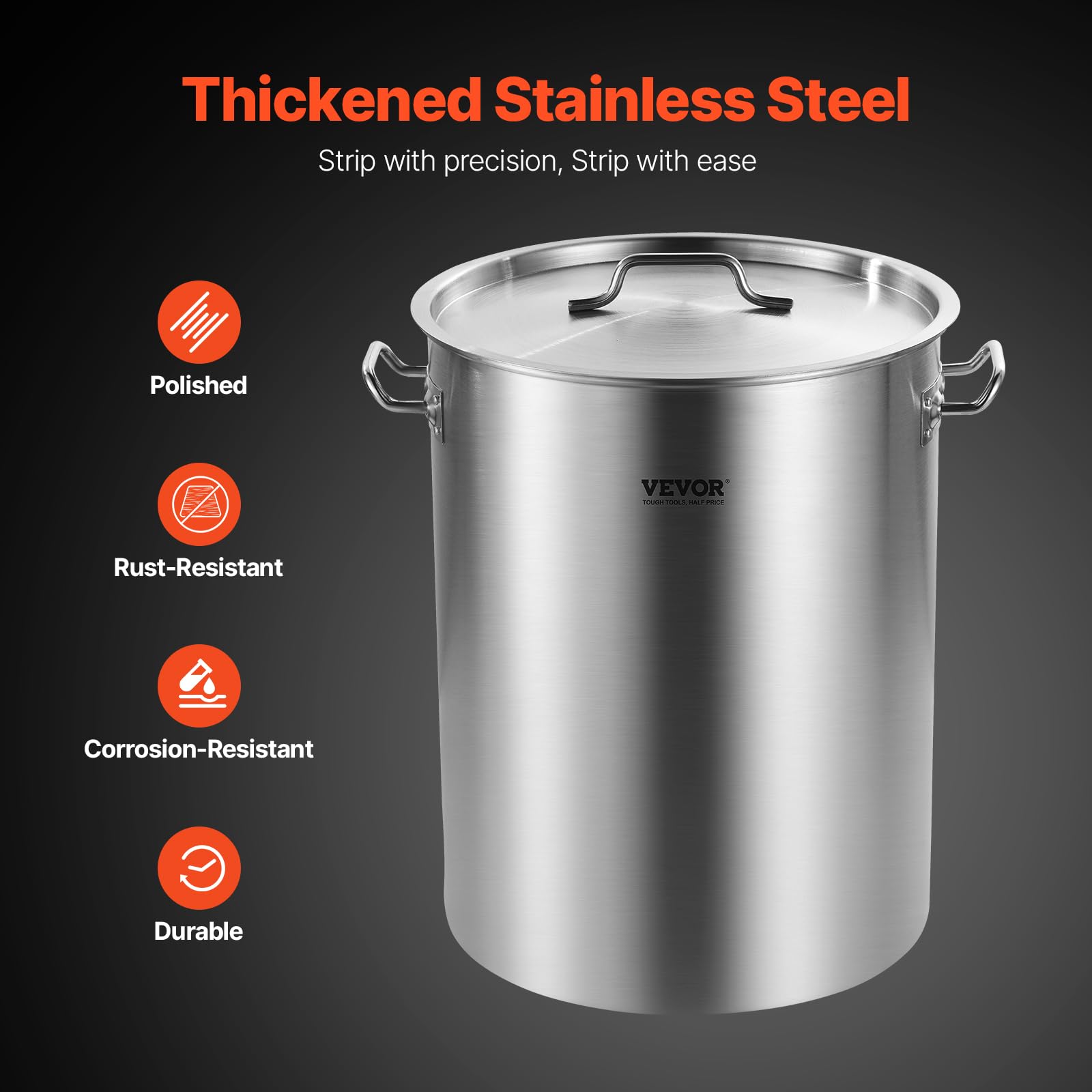 VEVOR Olla de Acero Inoxidable para Cocinar 34 L, Olla para Salsa con Canasta, Tapa y Asa, Comercial Resistente, Tratamiento de Lijado, para Cocinar al Vapor, Hervir o Freír, 315 x 420 mm