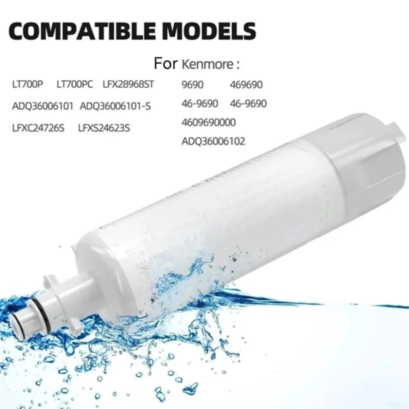 Filtro dell'acqua di ricambio per frigorifero Kenmore 9690, certificato NSF, blocco di carbonio ad alto flusso, rimuove le impurità, bianco