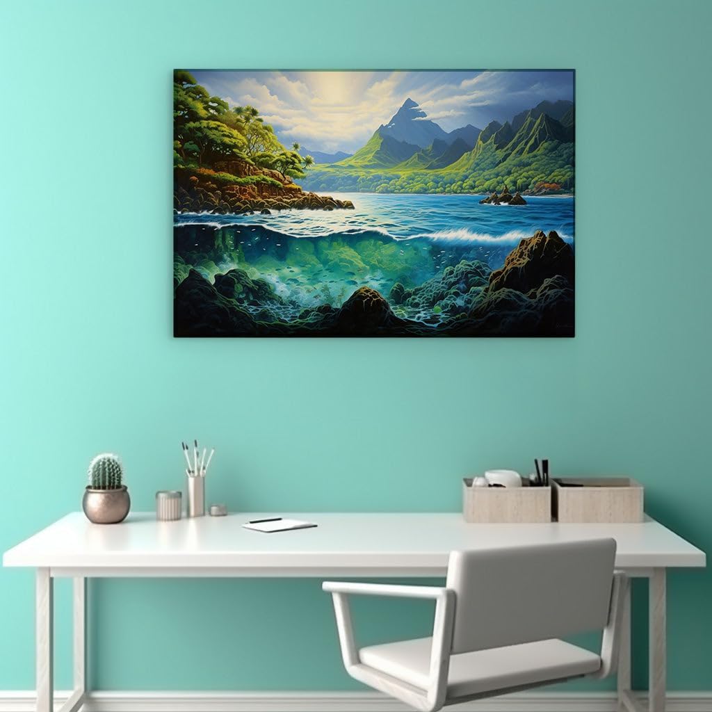 Canvas for Living room. Serene Tropics Above and Marine Wonders Below in a Vivid Palette, 27 x 18 inch Canvas Wall Art - Beach Sunsets And Sunrises - Modern Home Decor - 69x46 cm (27x18 inch)