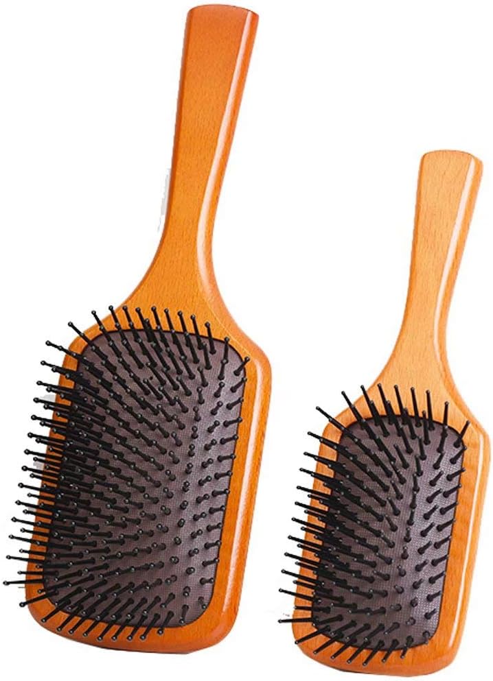 環境にやさしい天然木製竹櫂ヘアブラシ デタングラーヘアブラシ すべての髪のタイプに最適ウェット ドライ毎日の使用 マッサージ アロマ