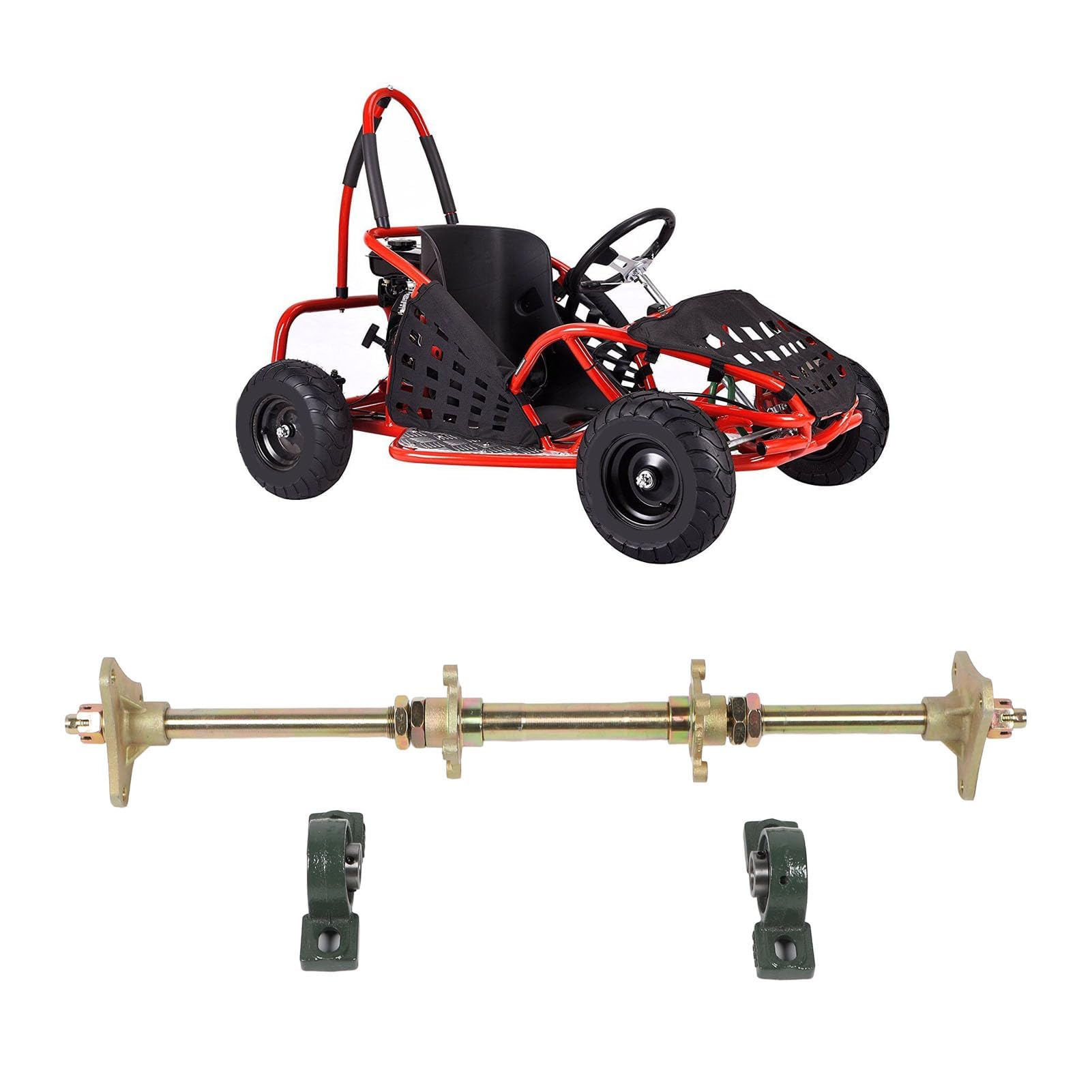 Kit ASSE Posteriore Go Kart, Kit Albero ASSE Posteriore da 24 Pollici Mozzi Antiurto in Metallo Supporti di Fissaggio Flange Set per ATV 50‑150CC Quad Drift Trikes ASSE