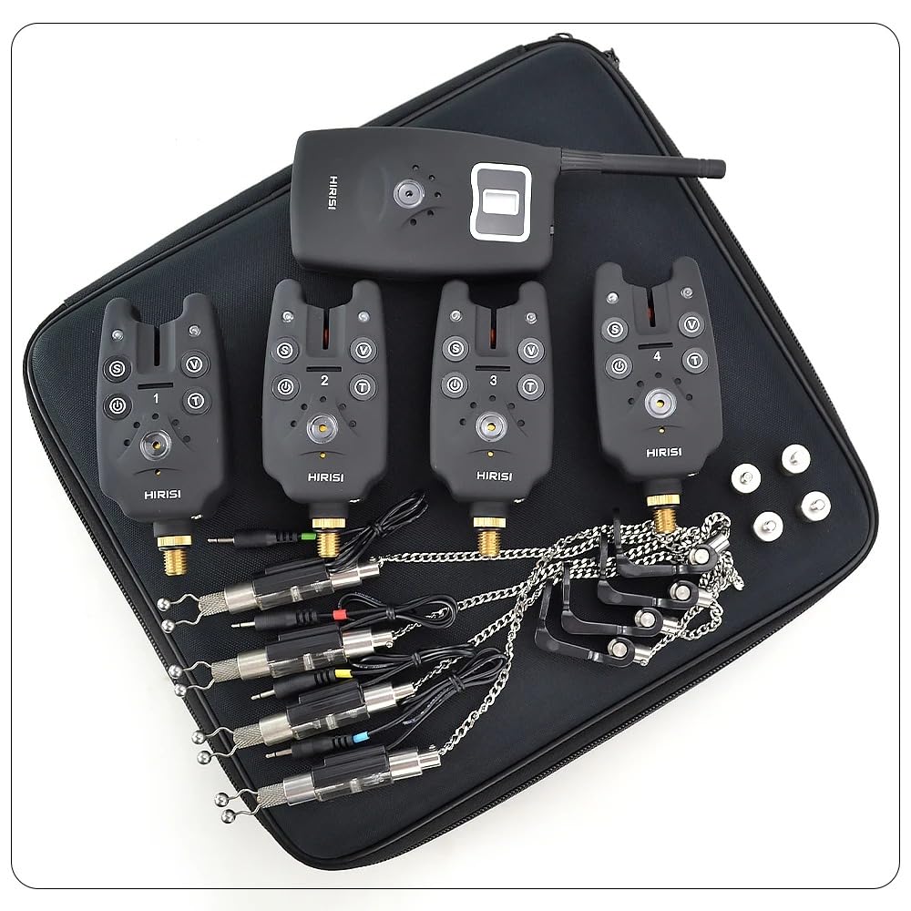 YAOYIM Wireless Fishing Bite Alarm 1+4 Set with 4 Lighted Wobblers in EVA Box for Carp Fishing