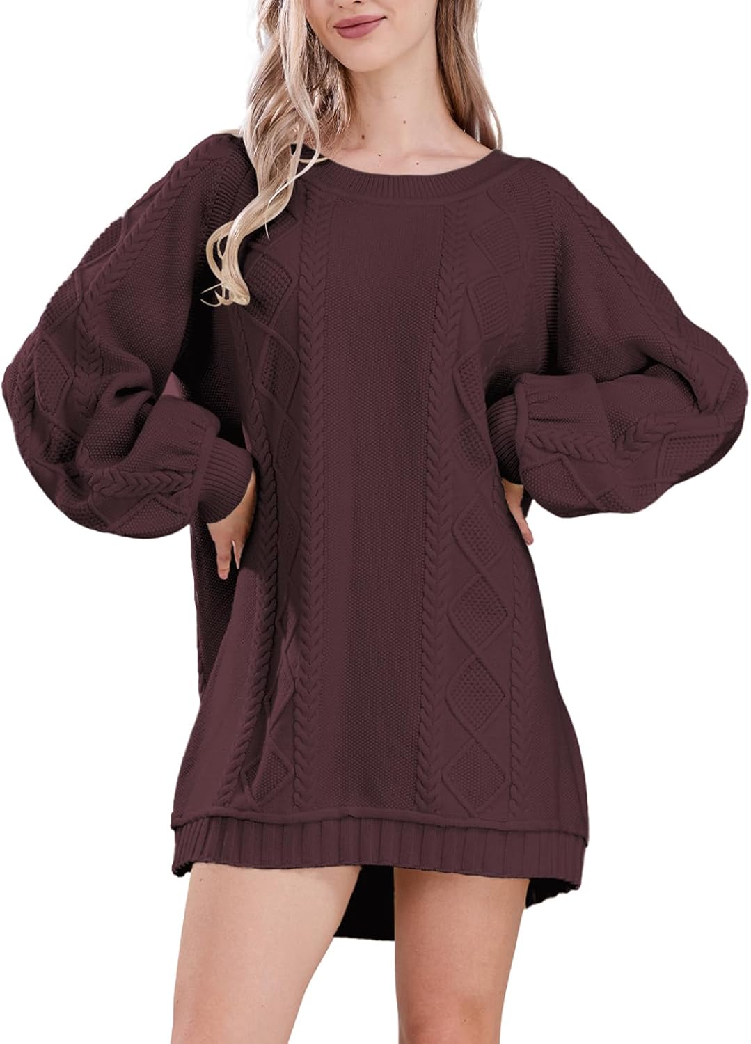 Womens Long Sleeve Pullover Oversized Cable Knit Chunky Mini Sweater Dress Fall Winter Trendy Outfits
