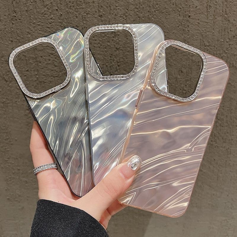 Image of DIZORO Compatible with iPhone 16 Pro Max Case | Marble Glossy Hard PC Back Cover with Diamond Camera Protector | Ultra Stylish Shockproof Back Cover Case for Girls Women-Sky
