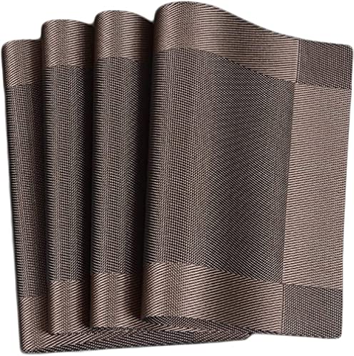 Image of Placemat Set of 4 - Heat and Stain Resistant Dinner Mats - Decor Accessories - Dining Table mat - Washable Table Mats (4-Piece, Brown)