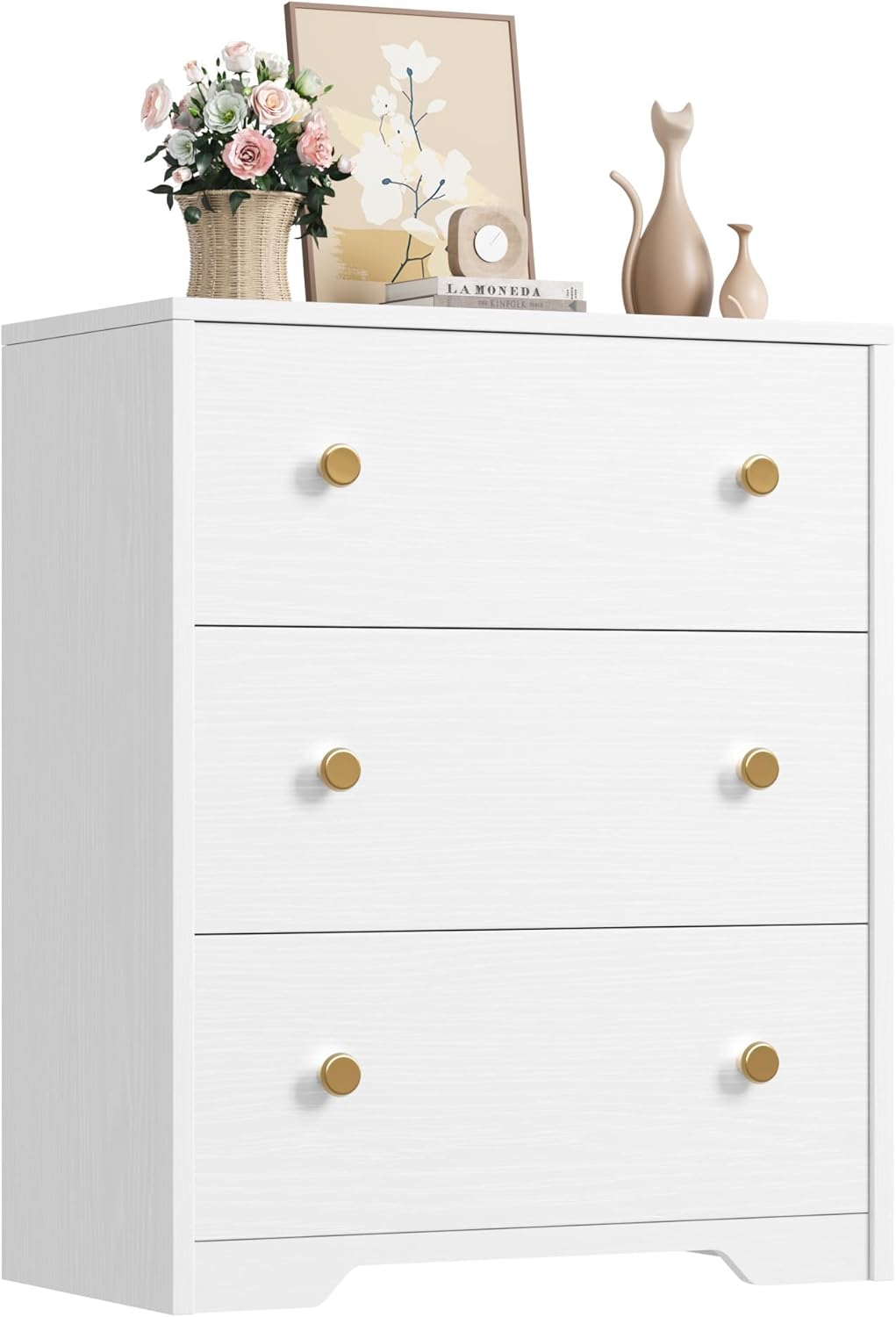 Nicehill 3 Drawer Dresser for Bedroom, White Nightstand with Fabric Drawers, Small Dresser Chest of Drawers for Living Room Hallway, Entryway, Closets (White)